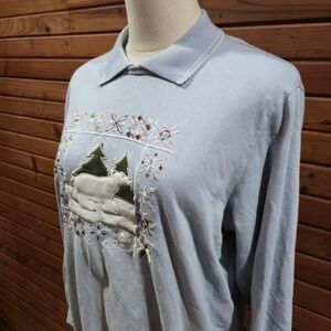 Vintage Womens Med Grannycore Winter Collared Crewneck Sweatshirt Polarbear